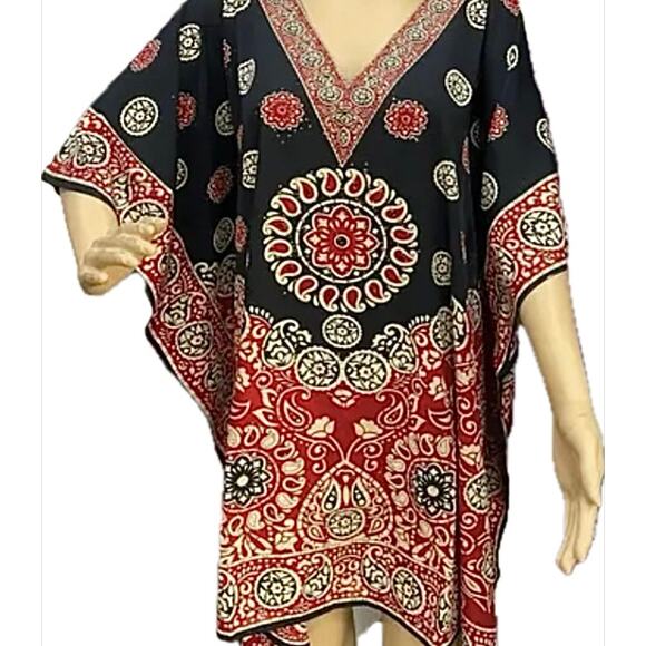 Good Times Short Sleeve Tunic Caftan Dress Cover Up OSFA NWOT - Picture 1 of 8